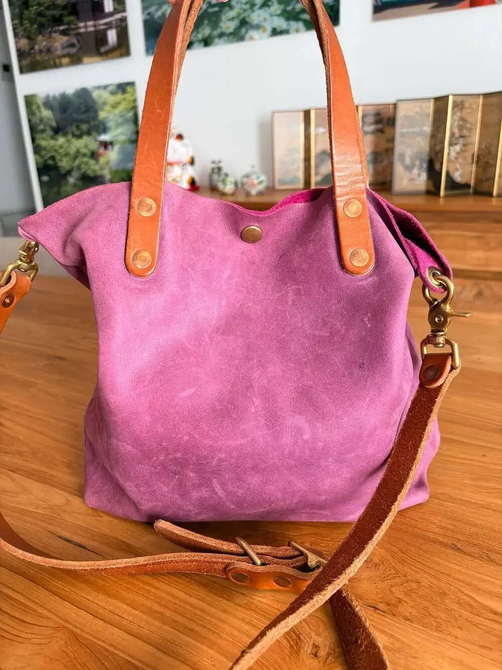 KMM & Co. Pink Bulldog Mini Tote Bag with Crossbody Strap